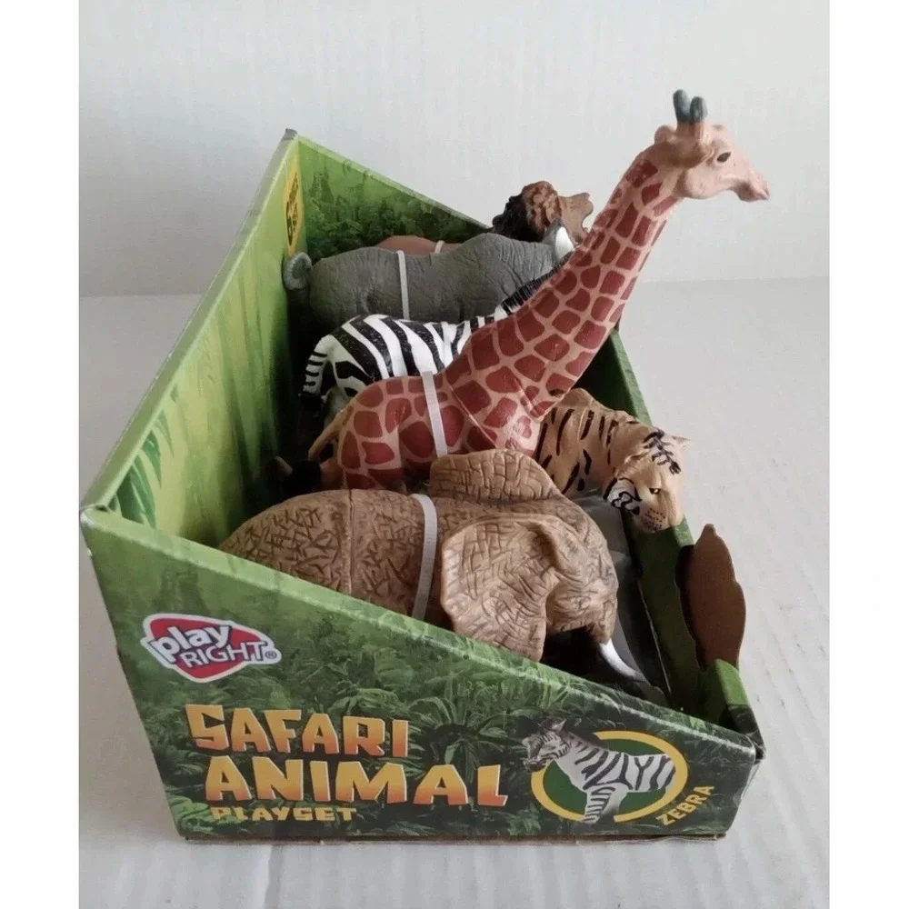 Play Right Safari 6 Wild Animals Playset Tiger Zebra Elephant Rhino Lion Giraffe
